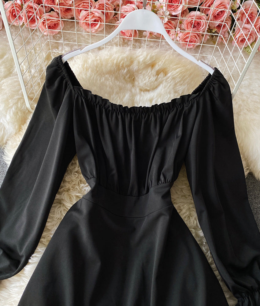 Black lace up long sleeve dress fashion dress  897