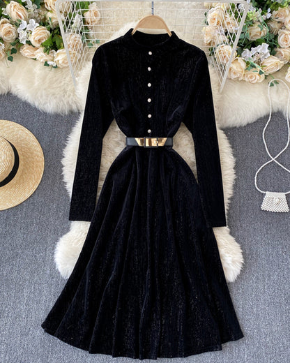 Elegant A line velvet dress long sleeve dress  923