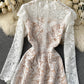 A line cutout lace dress long sleeve dress  920