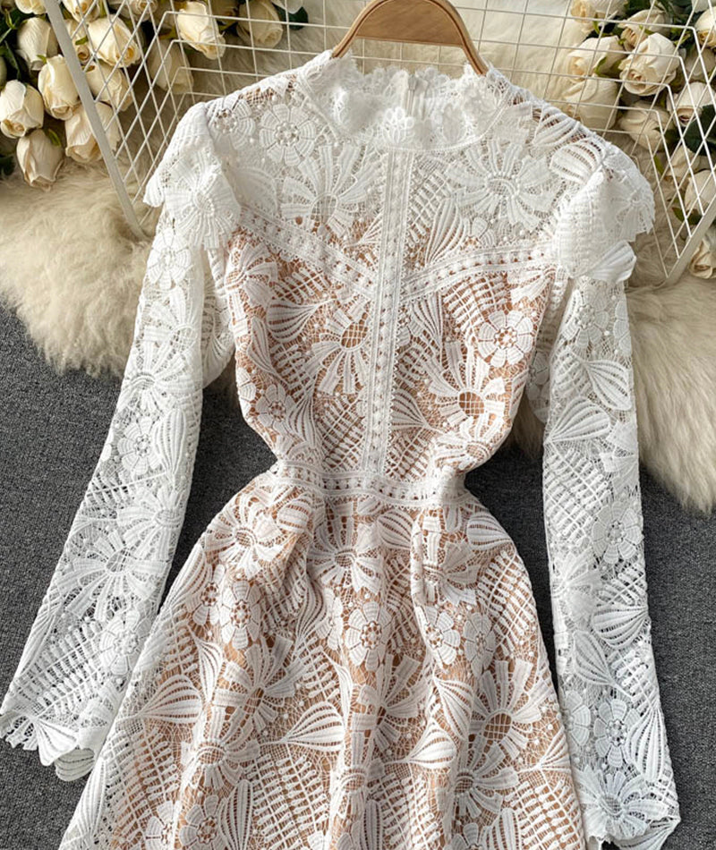 A line cutout lace dress long sleeve dress  920