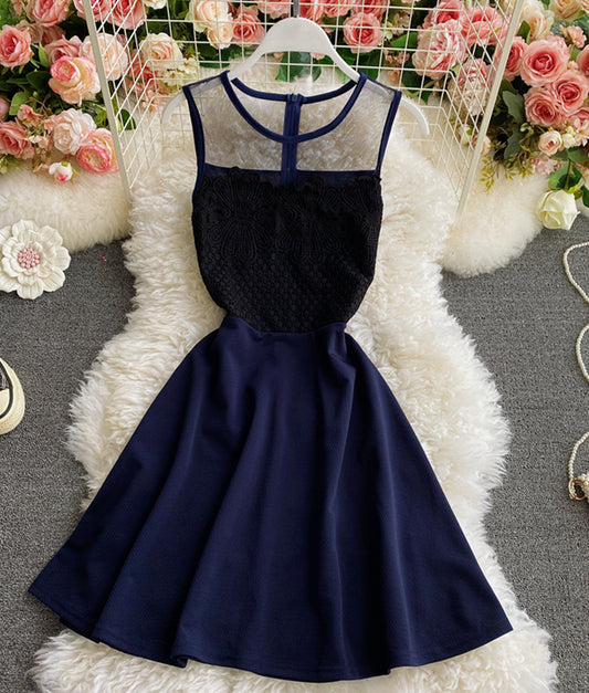 Cute lace short dress A line dress  880