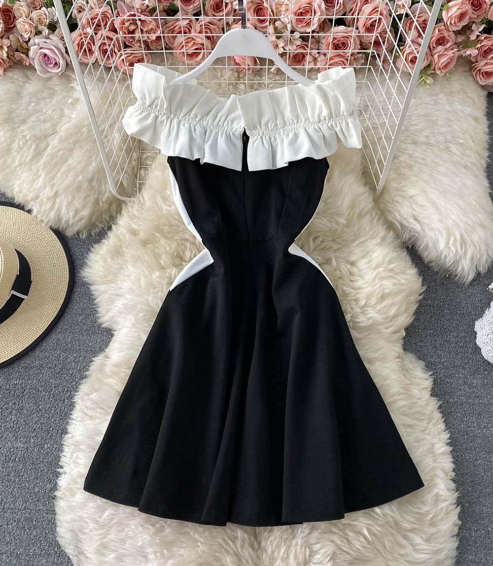 Cute A line short dress black dress  855