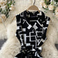 Stylish A line black geometric dress  792