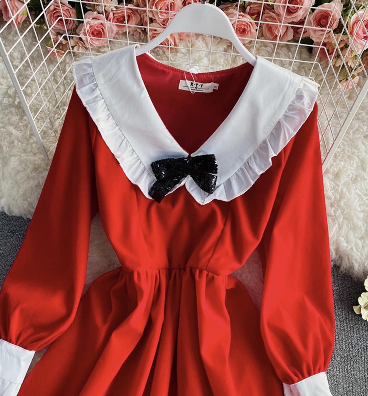 Süßes A-Linien-Kleid mit langen Ärmeln, Modekleid 810