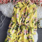 Yellow A line floral dress  814