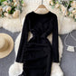 Stylish v neck long sleeve dress short dress  848