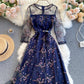 Blaues kurzes A-Linien-Spitzenkleid, modisches Mädchenkleid 797