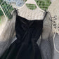 Black velvet short dress long sleeve dress  805