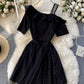 Black one shoulder dress black lace dress  785