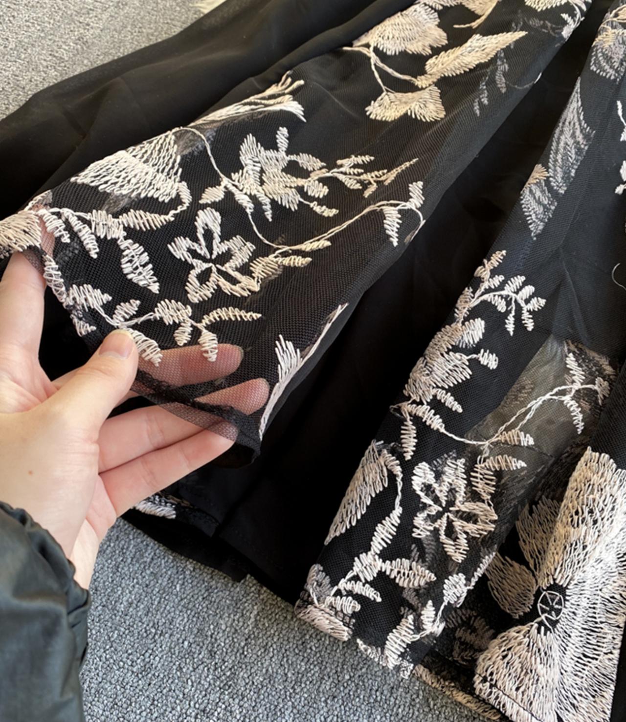 Unique A line embroidery dress black dress  828