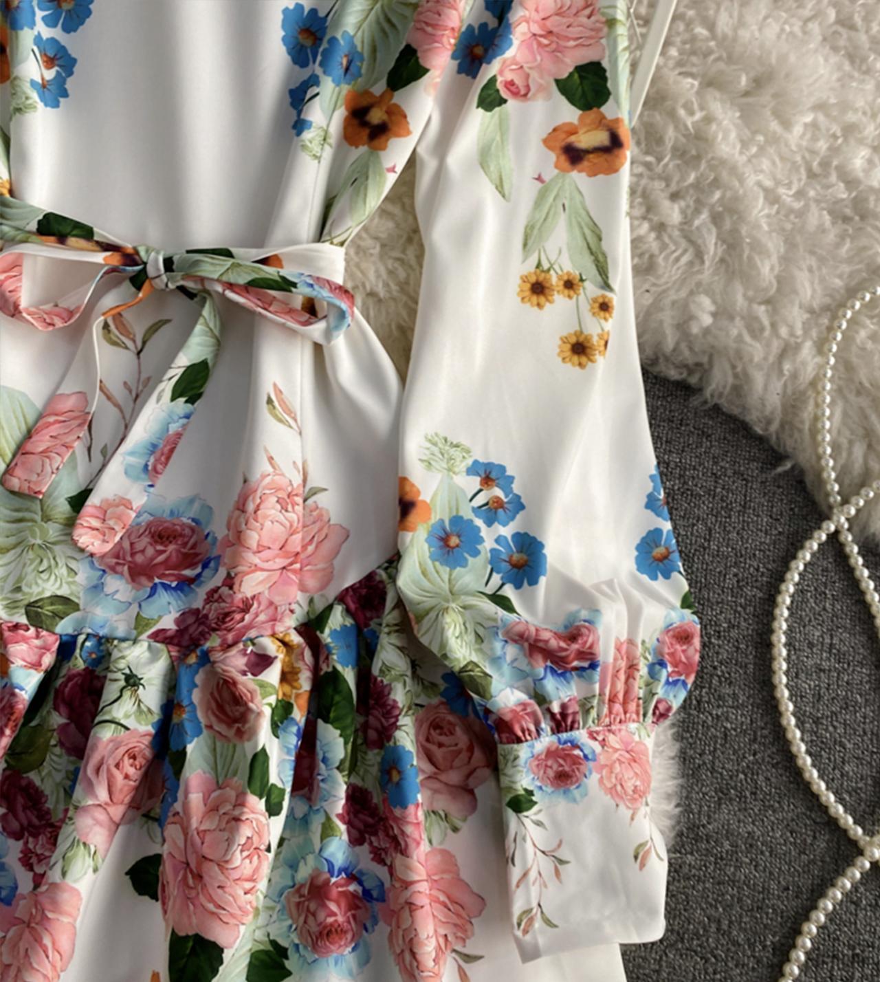 Stylish A line floral dress long sleeve dress  803