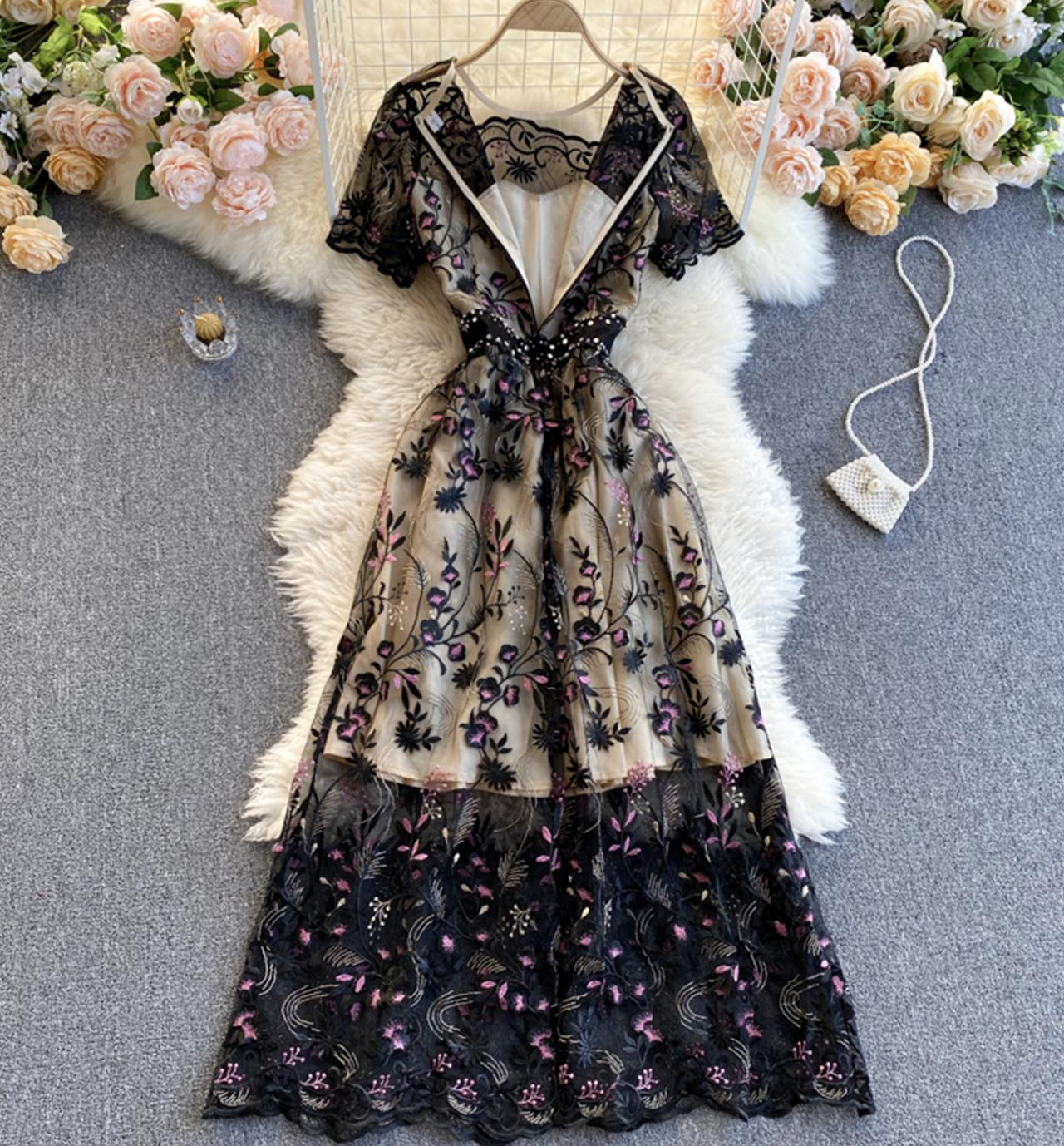 Elegant A line lace long dress  809