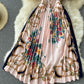 Pink A line floral pattern dress long sleeve dress  795