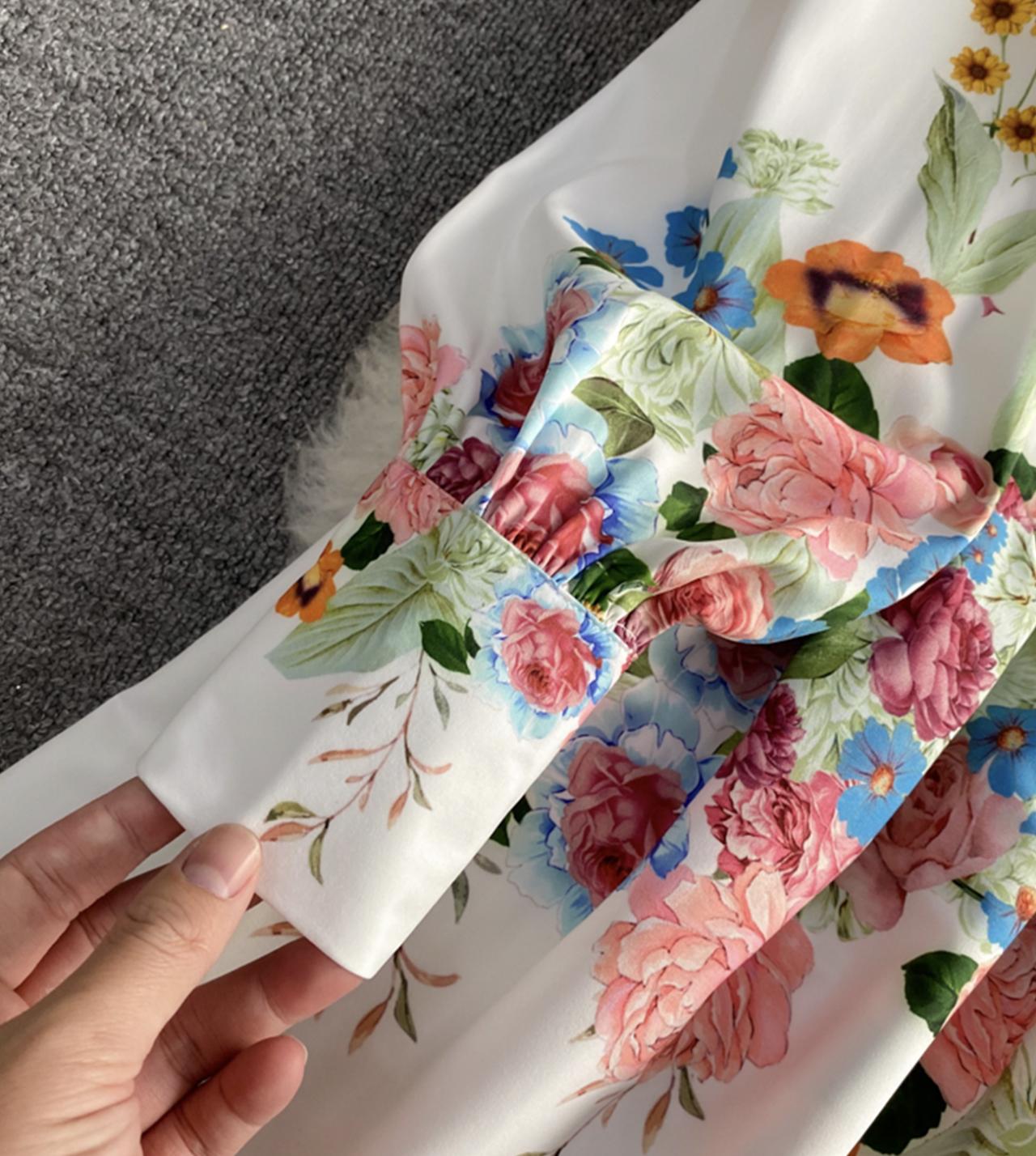 Stylish A line floral dress long sleeve dress  803