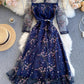 Blue lace short A line dress fashion girl dress  797