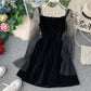 Black velvet short dress long sleeve dress  805