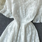 White A line lace v neck dress  793