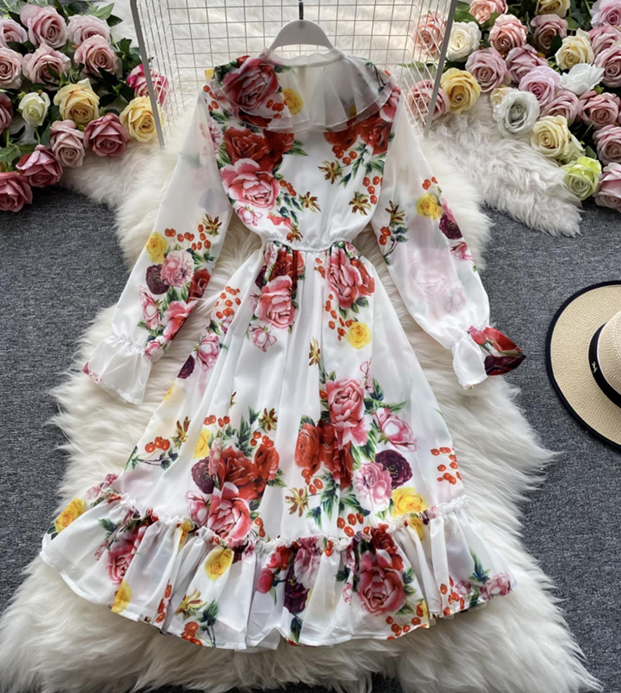 Stylish long sleeve floral dress  778