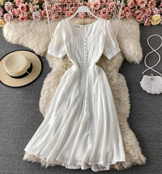 Cute chiffon lace dress A line dress  816