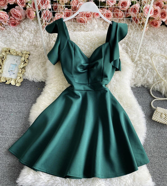 Cute A line backless short dress  782