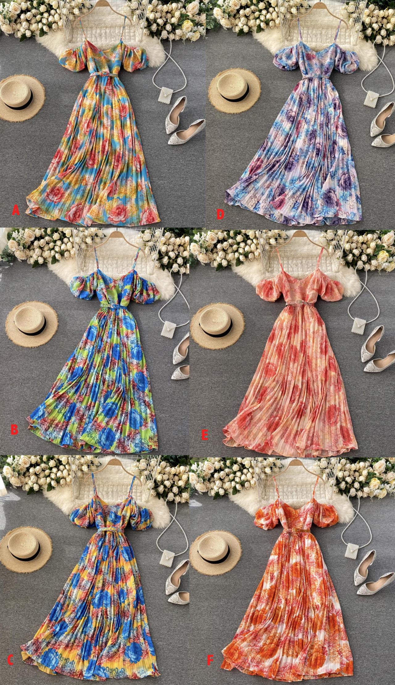 A line v neck floral dress fashion dress  770
