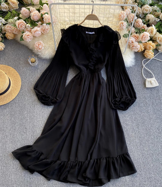 Cute chiffon A line dress long sleeve dress  786