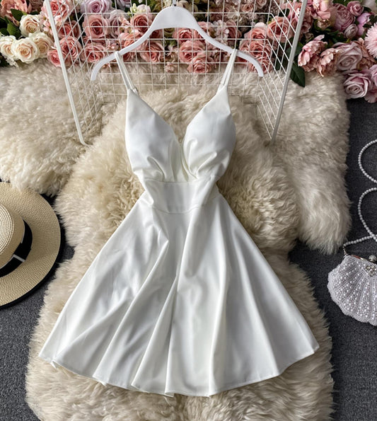 Cute A line v neck short dress  804