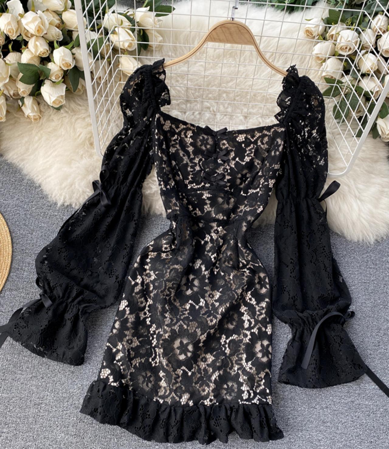 Cute lace long sleeve dress  769