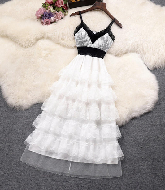 A line v neck lace short dress fashion dress  720