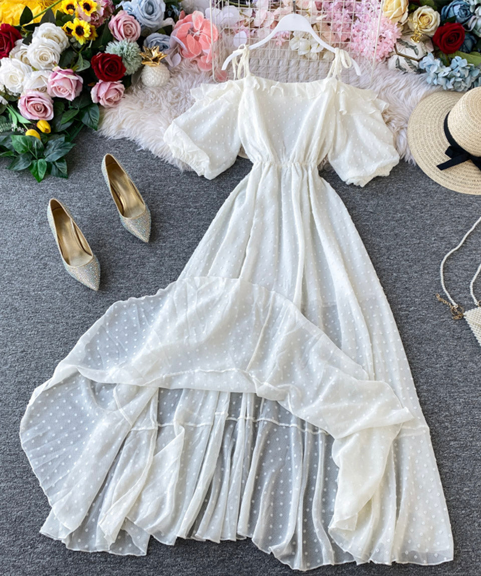 Simple white A line dress fashion girl dress  1117