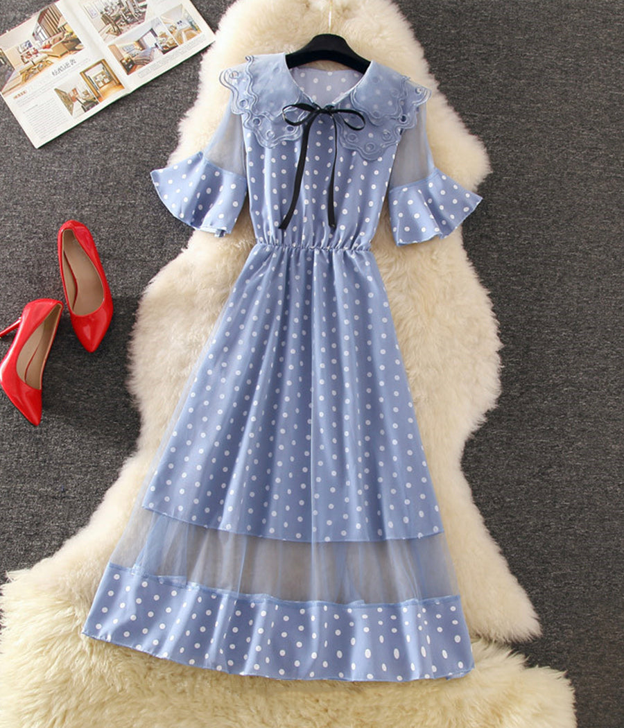 Lovely A line polka dot lace dress summer dress  1248