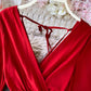 Red A line v neck long sleeve dress women's dress  1066