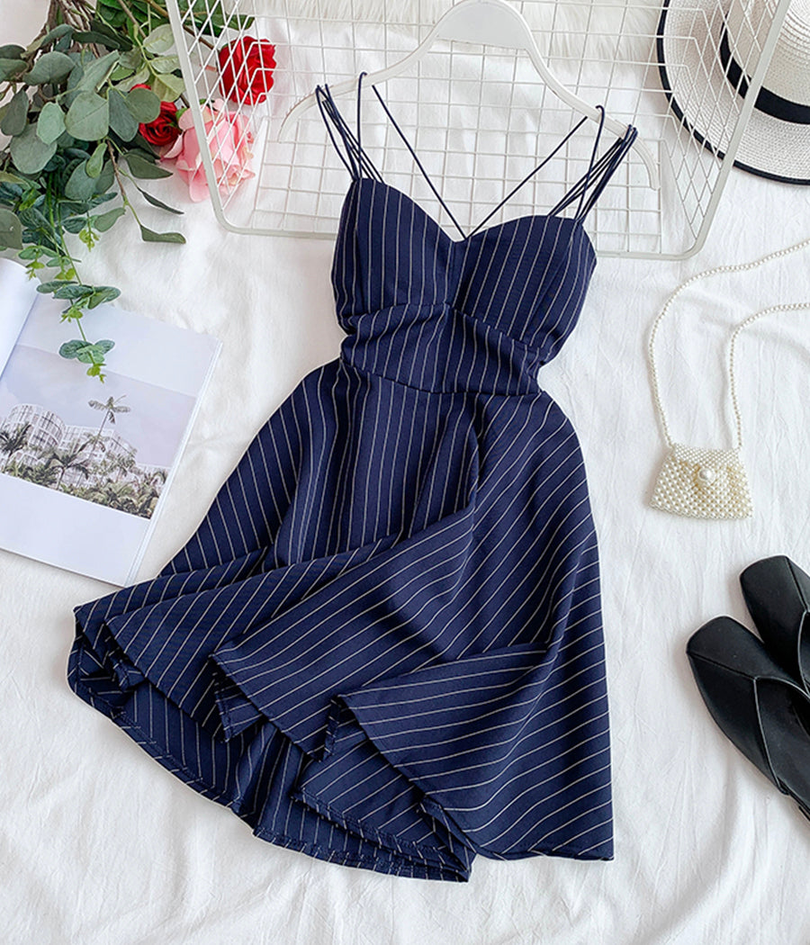 A line striped dress summer dress  1283