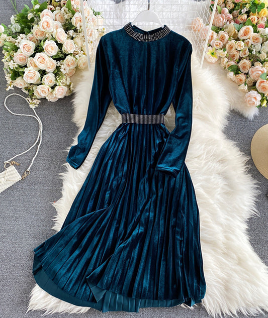 Elegant velvet long sleeve dress  963