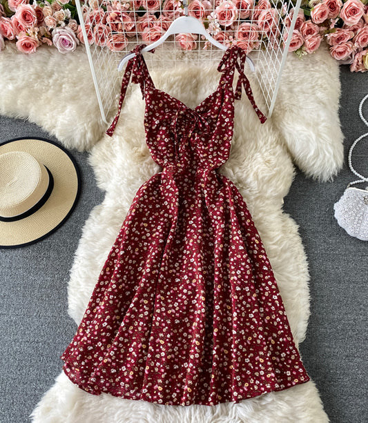 Cute A line floral dress short dress  875