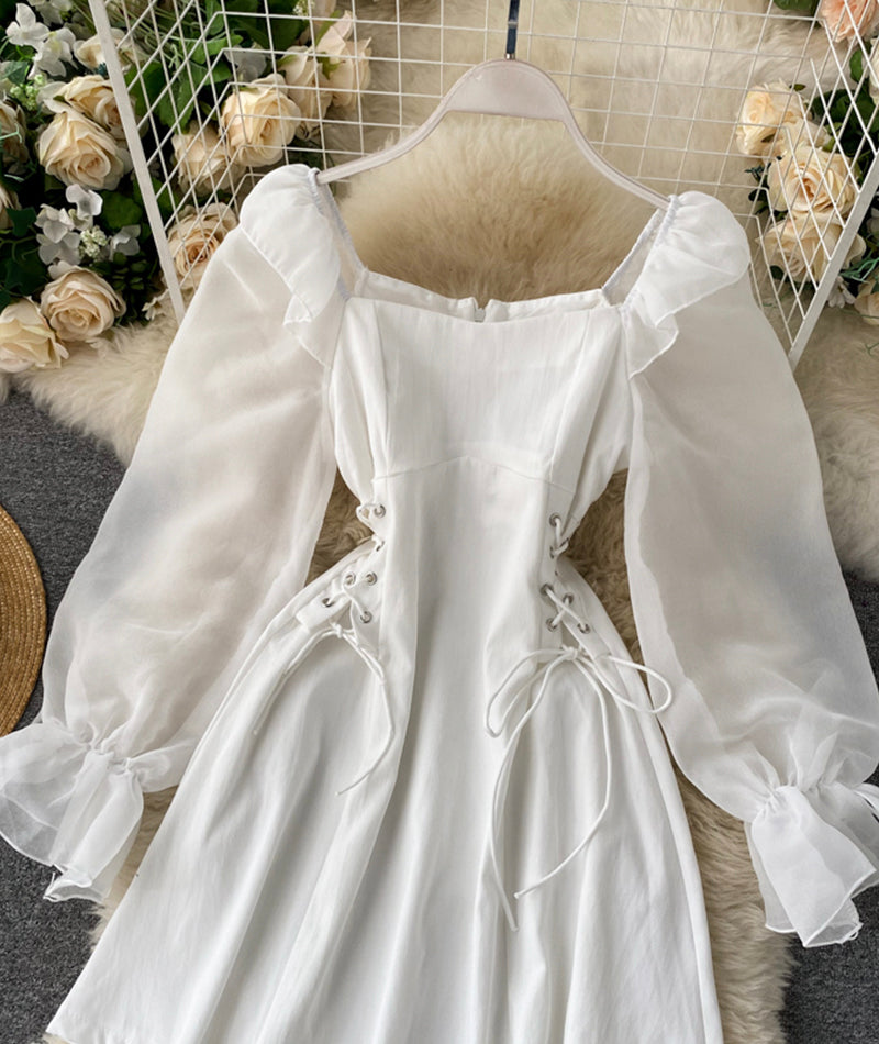 Cute A line short dress long sleeve waist dress 1034 – girlhomeshops