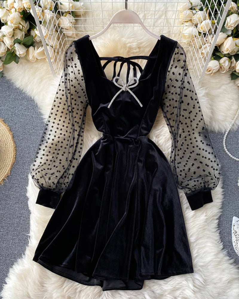 Black velvet long sleeve dress  1022