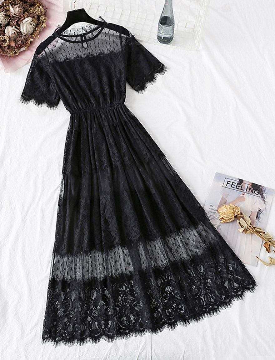 Black A line lace dress summer dress  1145