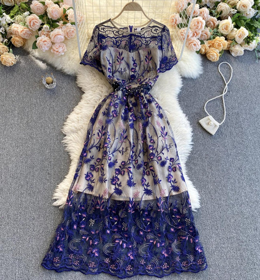 Elegant A line lace long dress  809