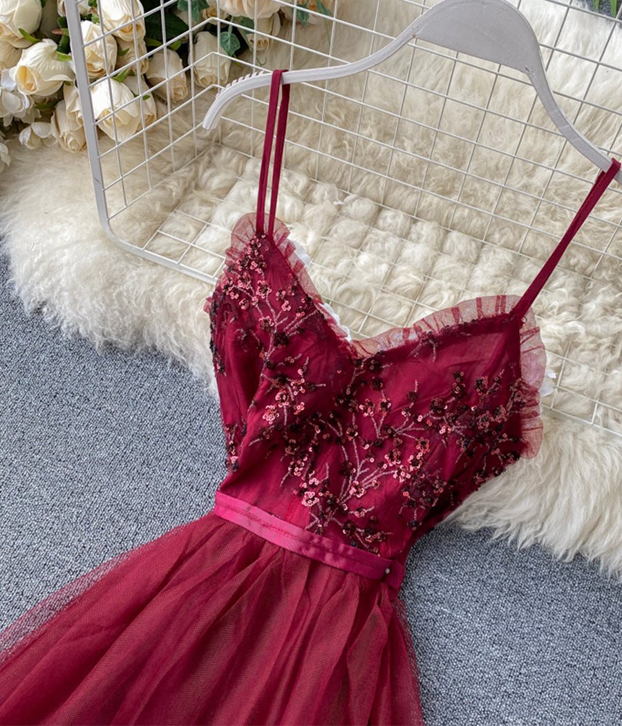 Fashion dress A line v neck tulle sequins dress summer dress  1242