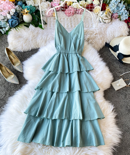 Robe trapèze à col en V et dos nu pour femme 1058