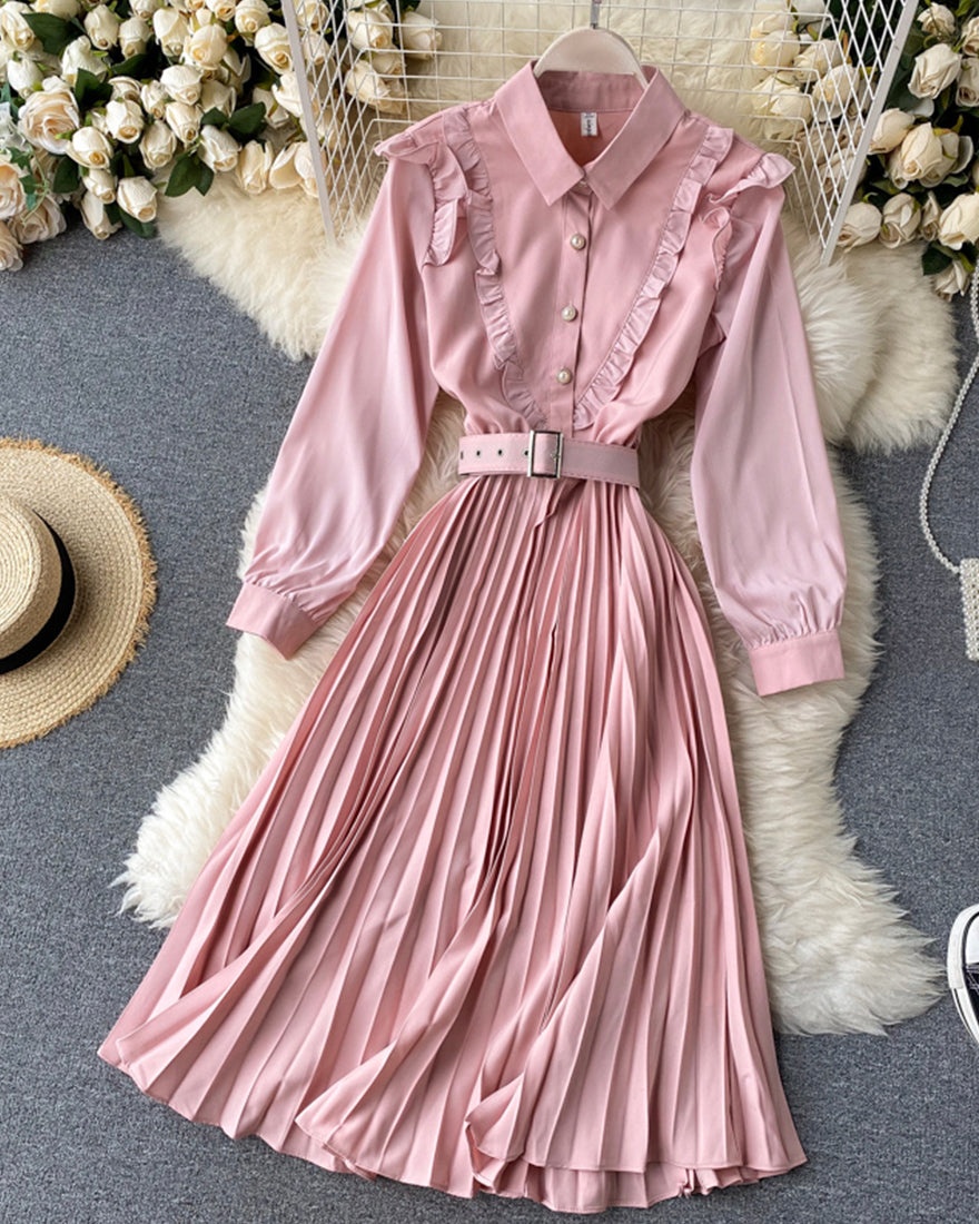 Sweet pink A line long sleeve dress  1046