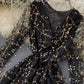 A line v neck tulle sequins dress long sleeve dress  1119