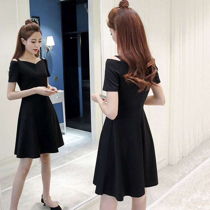 Black A line short dress simple dress  745