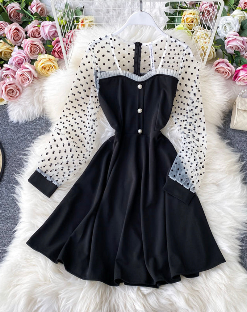 Black A line long sleeve dress fashion dress  1071
