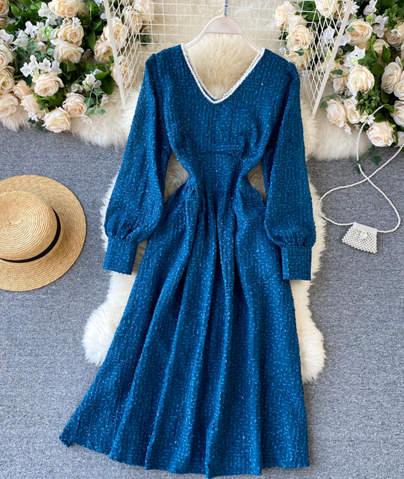 Blue v neck long sleeve dress  978