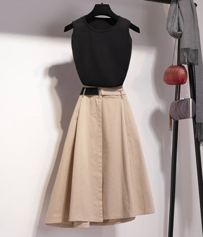 Stylish black top + black irregular skirt  1275
