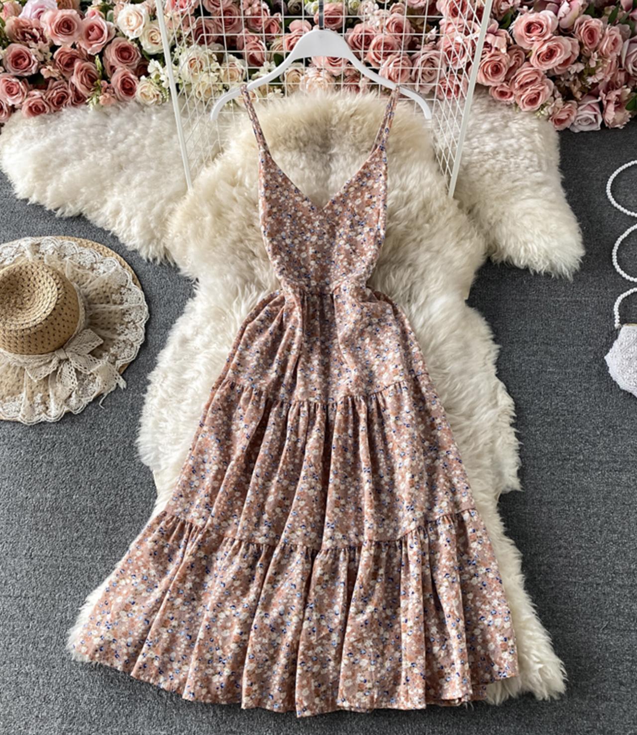 Cute A line v neck floral dress fashion dress  721