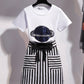 White T-shirt + striped skirt  1274
