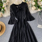 Black A line lace short dress  953